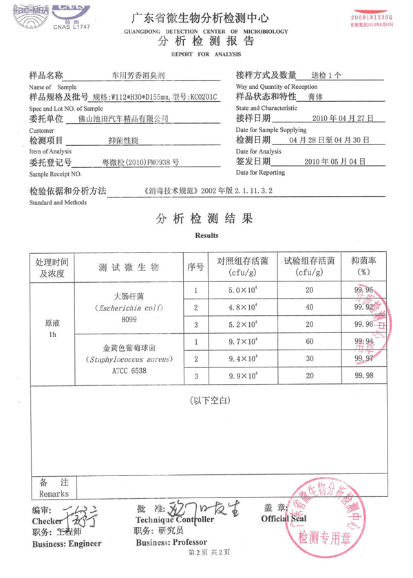 抑菌檢測報告證書